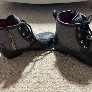 Tommy Hilfiger Quilted Gray and Black Boots with Gold Zipper